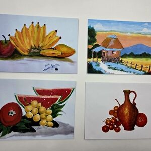 Set Four New Cards Watercolor Painting